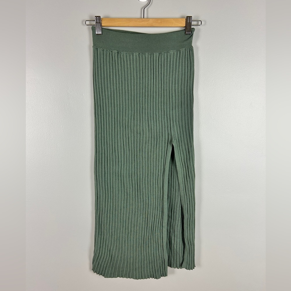 WILFRED Zeta Midi Skirt Green Size XS Ribbed Stretch High Slit Summer Spring
